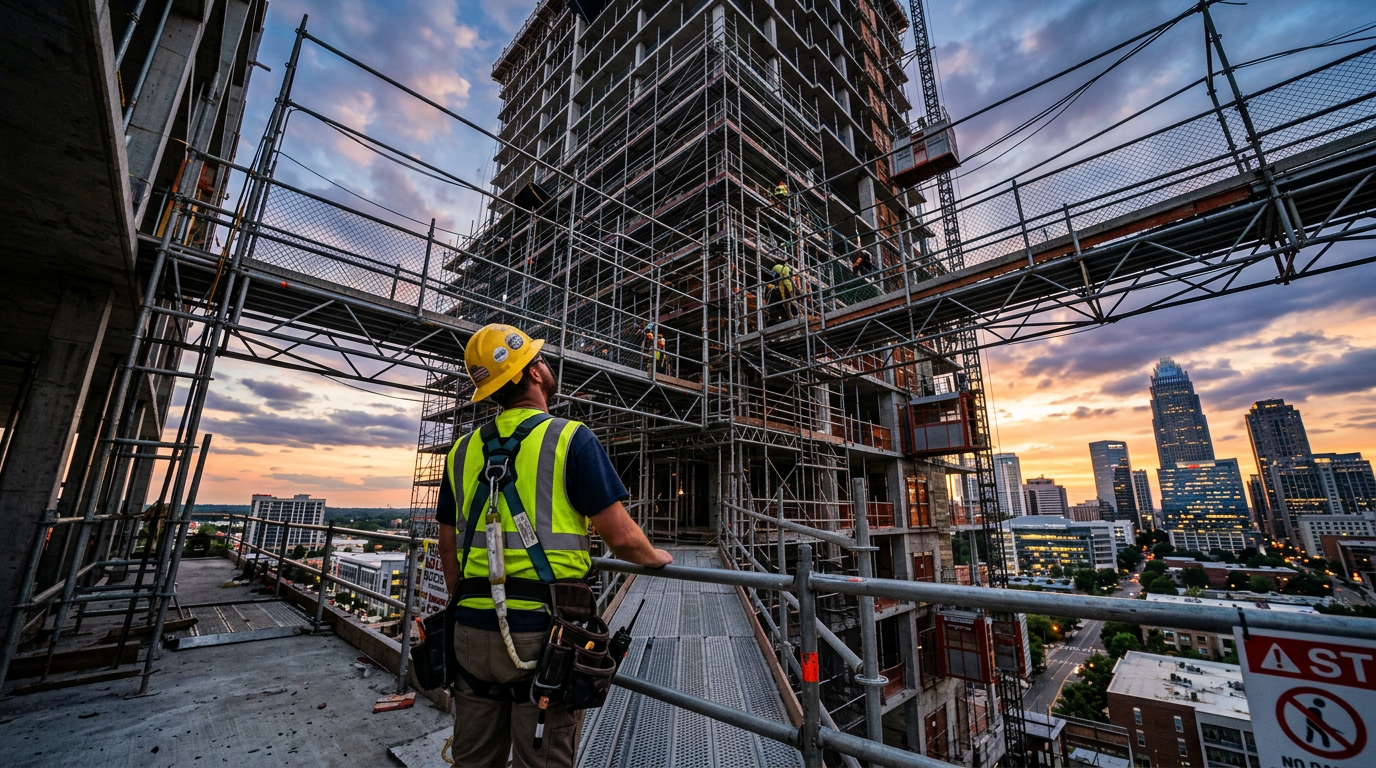 Injured construction worker receiving medical treatment